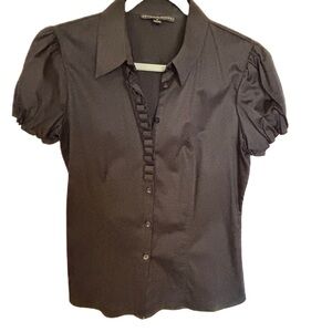 Antonio Melani Top Button Up Blouse Short Sleeve Black Medium